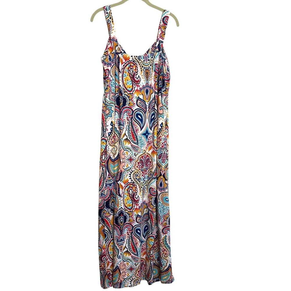 Harlow & Rose Womens Maxi Dress Large Multicolor Paisley Molded Cups Sleeveless - Picture 5 of 7